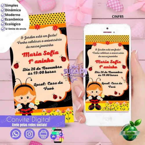 Convite Abelhinha 2 Digital Virtual Whatsapp