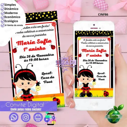 Convite Abelhinha 3 Digital Virtual Whatsapp