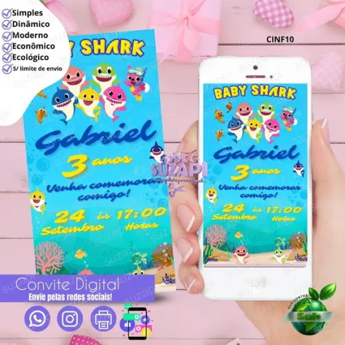 Convite Baby Shark Digital Virtual Whatsapp