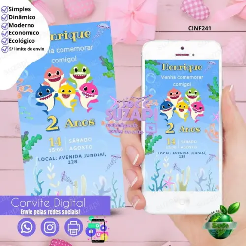 Convite Baby Shark Digital Virtual Whatsapp