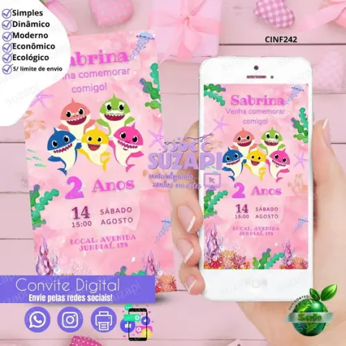 Convite Baby Shark Digital Virtual Whatsapp