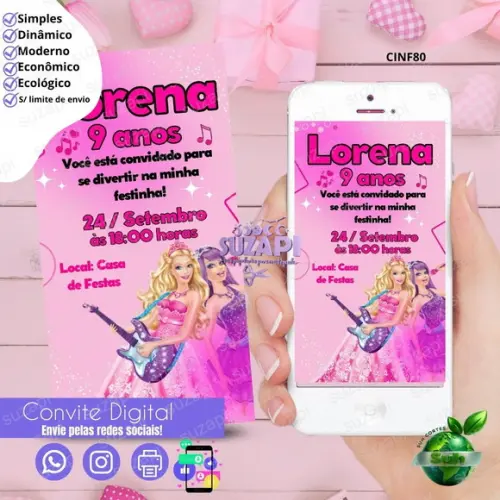 Convite Barbie 2 Digital Virtual Whatsapp