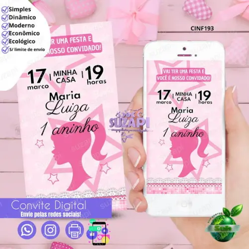 Convite Barbie 4 Digital Virtual Whatsapp