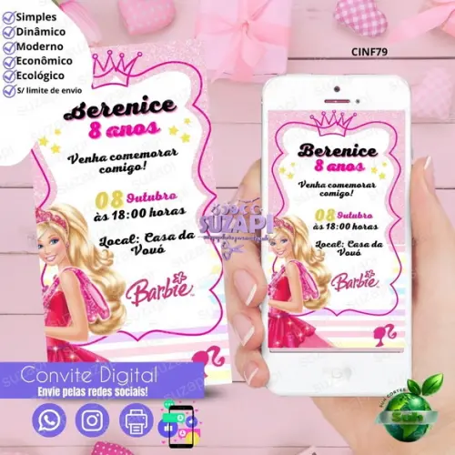 Convite Barbie Digital Virtual Whatsapp
