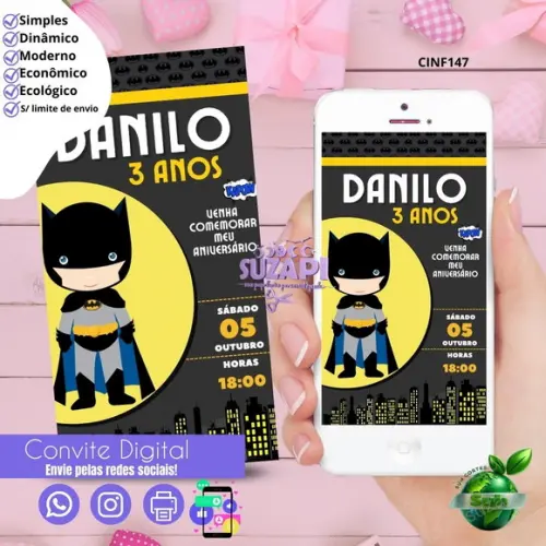 Convite Batman Cute Digital Virtual Whatsapp