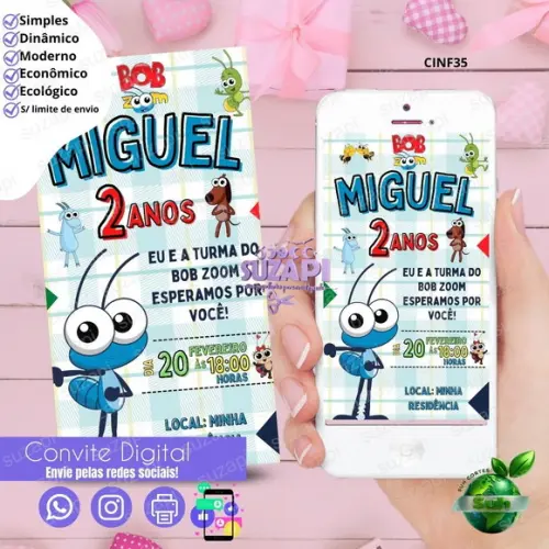 Convite Bob Zoom 3 Digital Virtual Whatsapp