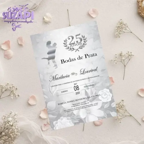 Convite Bolda de Prata Floral Tam A5