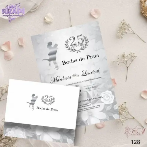 Convite Bolda de Prata Floral Tam A5