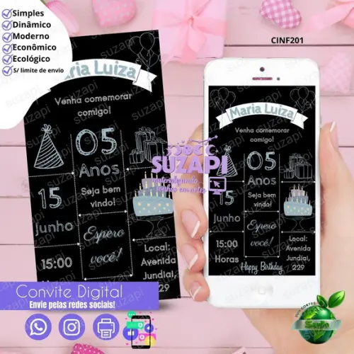 Convite Chalkboard Digital Virtual Whatsapp