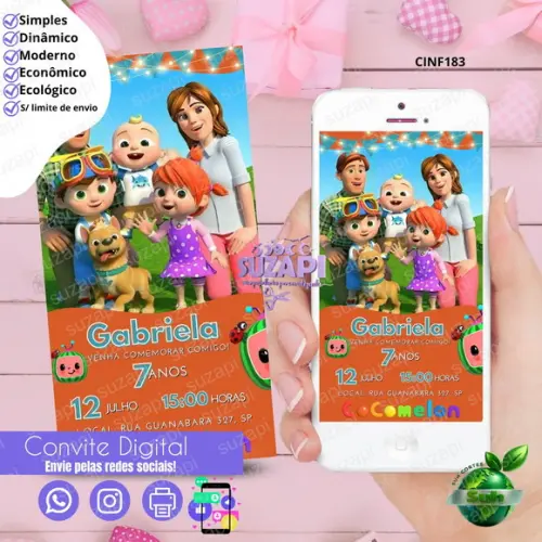 Convite Cocomelon Digital Virtual Whatsapp