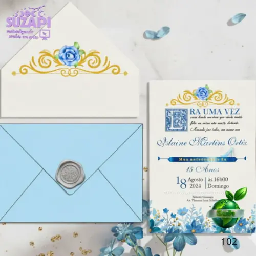 Convite de 15 Anos Azul com Lacre de Cera