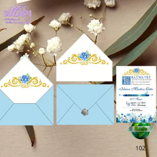 Convite de 15 Anos Azul com Lacre de Cera