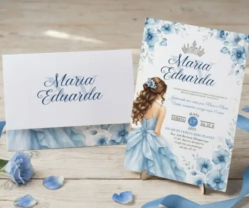 Convite de 15 Anos Azul com Prata Cd.381