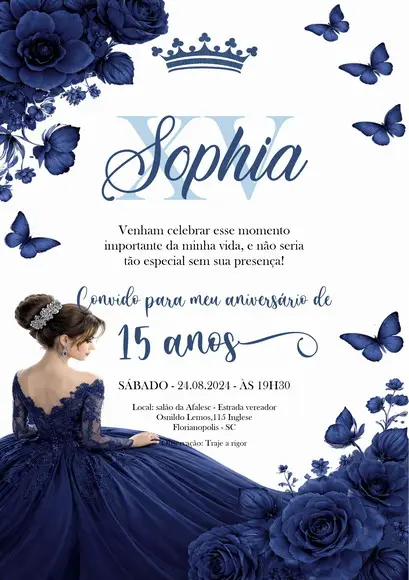 Convite de 15 Anos Azul Marinho 390