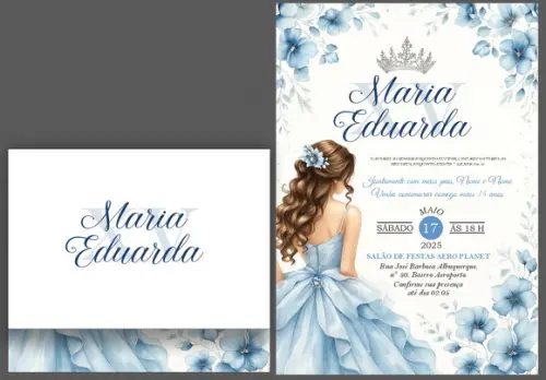 Convite de 15 Anos Azul com Prata Cd.381