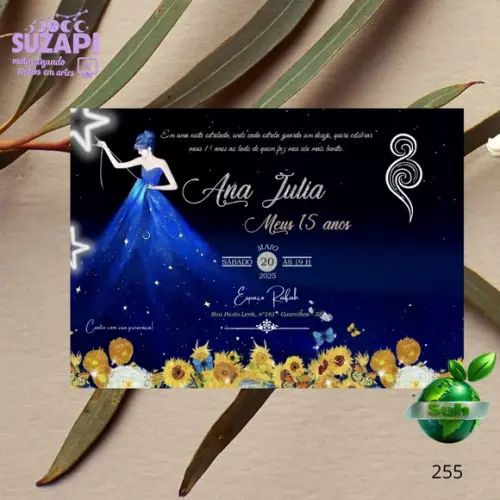 Convite de 15 Anos Azul Noite Estrelada Van Gogh