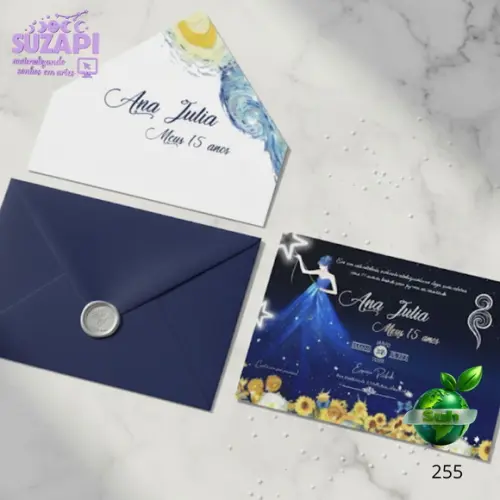 Convite de 15 Anos Azul Noite Estrelada Van Gogh