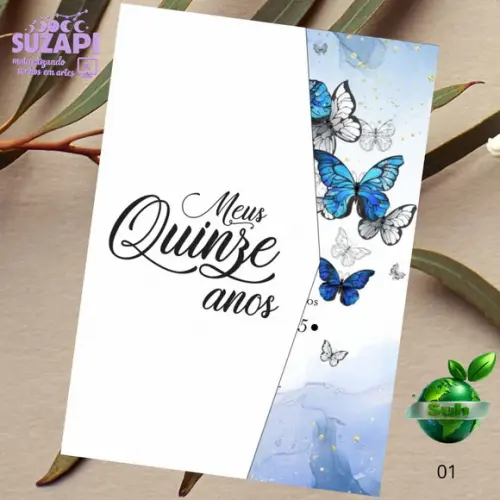 Convite de 15 Anos Borboletas Azuis A5 Corte Especial