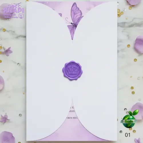 Convite de 15 Anos Borboletas Lilás Lavanda A4
