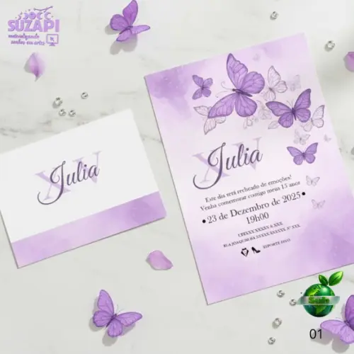 Convite de 15 Anos Borboletas Lilás Lavanda A5