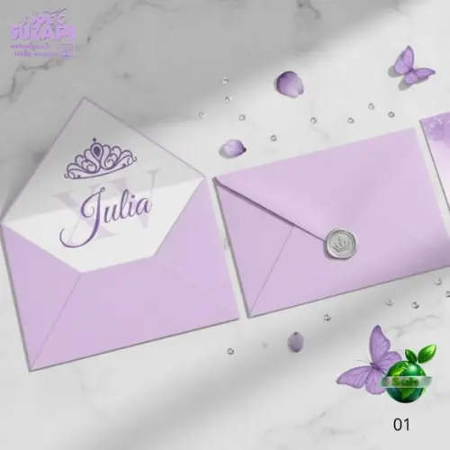 Convite de 15 Anos Borboletas Lilás Lavanda Lacre de Cera