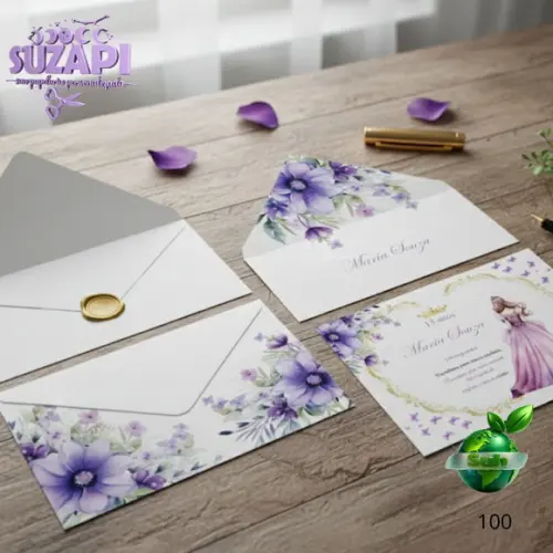 Convite de 15 Anos com Floral Lilás com Lacre de Cera
