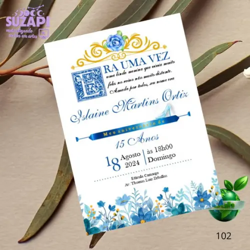 Convite de 15 Anos com Azul Claro com Laço