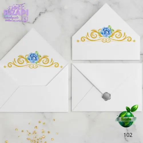 Convite de 15 Anos com Floral Azul com Lacre de Cera