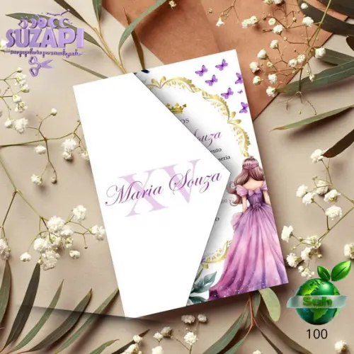 Convite de 15 Anos com Floral Rosa