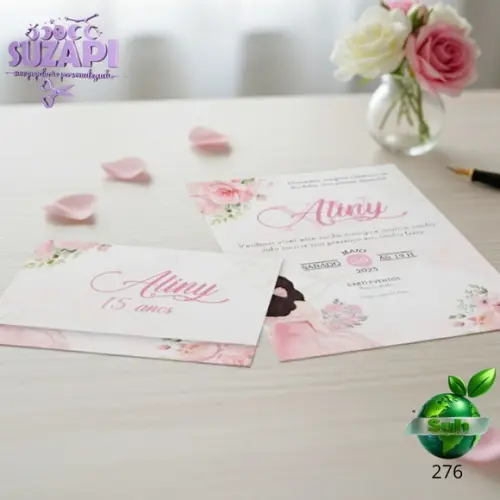 Convite de 15 Anos com Floral Rosa