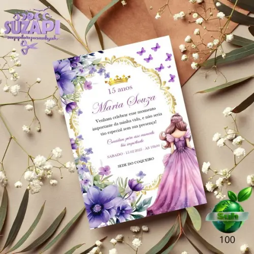 Convite de 15 Anos com Floral Rosa