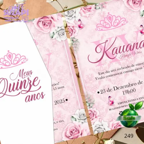 Convite de 15 Anos com Floral Rosa Bebe