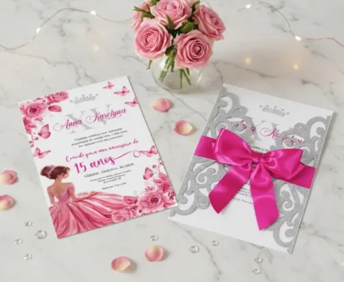 Convite de 15 Anos Princesa Rosa 390