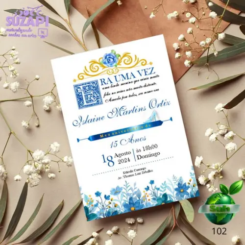 Convite de 15 Anos Realeza Azul