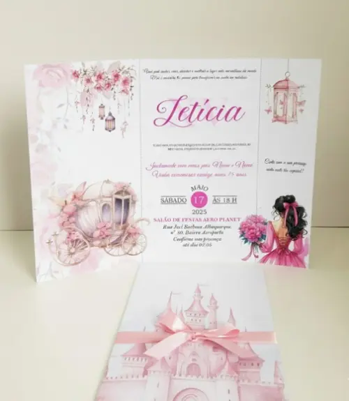 Convite de 15 Anos Princesa Rosa 398
