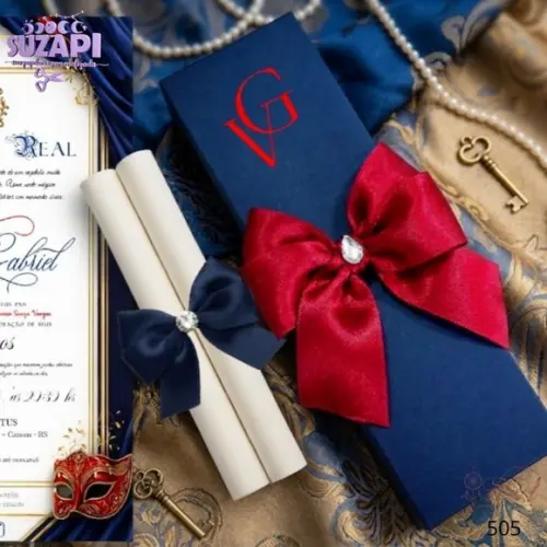 Convite de 15 Anos Realeza Vermelho e Azul Marinho Especial