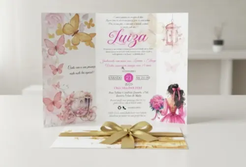 Convite de 15 Anos Rosa com Dourado 400