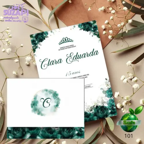 Convite de 15 Anos Verde Esmeralda