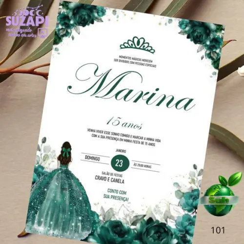 Convite de 15 Anos Verde Esmeralda com Lacre de Cera