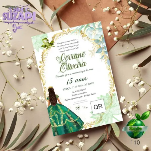 Convite de 15 Anos Verde Princesa e o Sapo