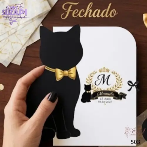 Convite de 15 Gato Preto Corte Laiser Especial