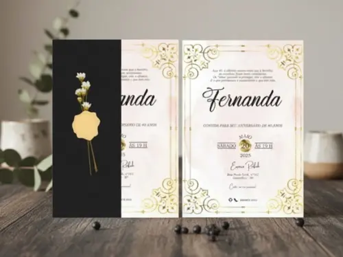Convite de Aniversário Preto e Dourado 319