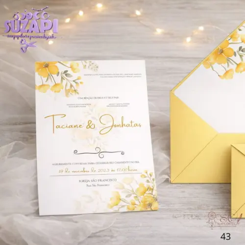 Convite de Casamento Amarelo Exclusivo