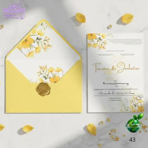 Convite de Casamento Amarelo Forrado C/lacre de Cera