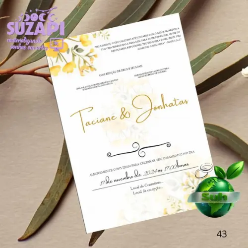 Convite de Casamento Amarelo Forrado C/lacre de Cera