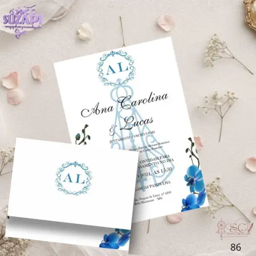 Convite de Casamento Azul Amarinho Nossa Senhora Tam A5