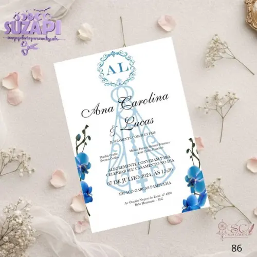 Convite de Casamento Azul Amarinho Nossa Senhora Tam A5