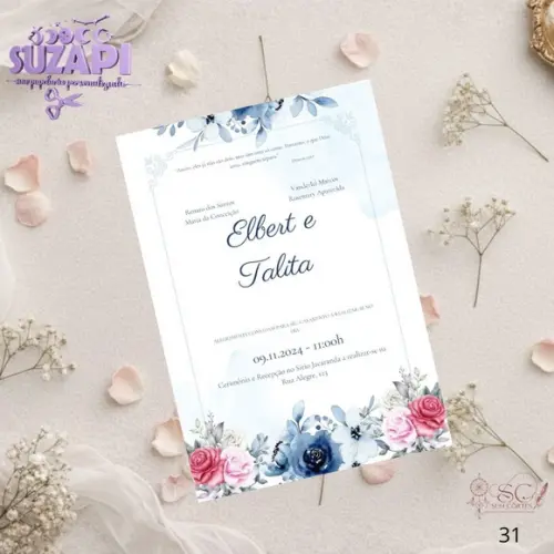 Convite de Casamento Azul Amarinho e Rosa Tam A5