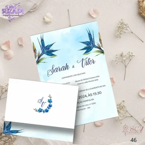 Convite de Casamento Azul Amarinho Tropical Tam A5