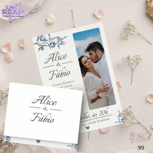 Convite de Casamento Azul c Foto Tam A5